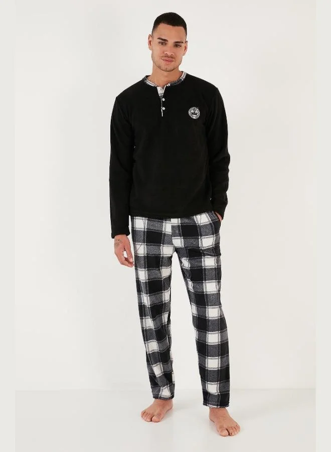 Buratti Plaid Regular Fit Crew Neck Winter Polar Fleece Pajama Set Men's PAJAMAS SET 609610013W4