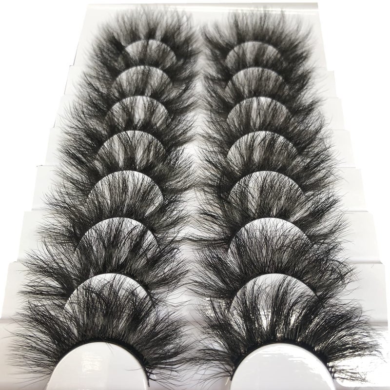 Gmagictobo False Eyelashes 20MM Lashes Dramatic 3D Faux Mink Lashes Wispy Eyelashes Long Thick Volume 8 Pairs Soft Handmade Strip Eye Lashes Pack