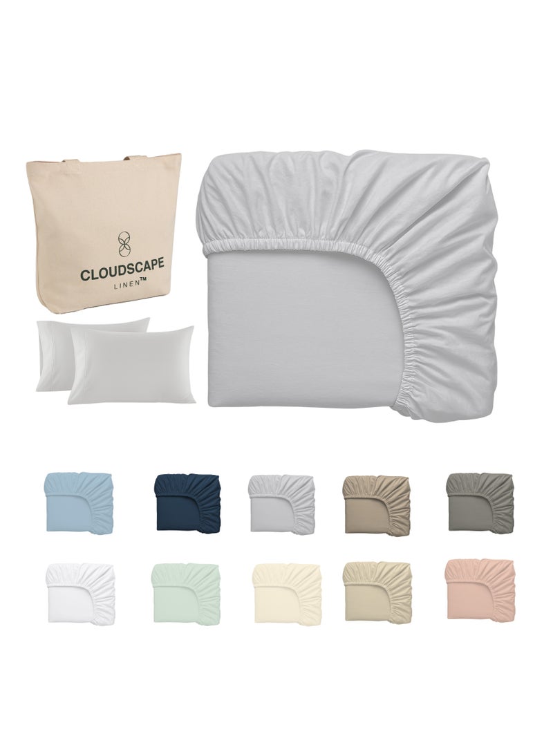 Cloud Scape Linen 600 Thread Count Egyptian Cotton Sheet Set( Super King, Silver) - Image 1