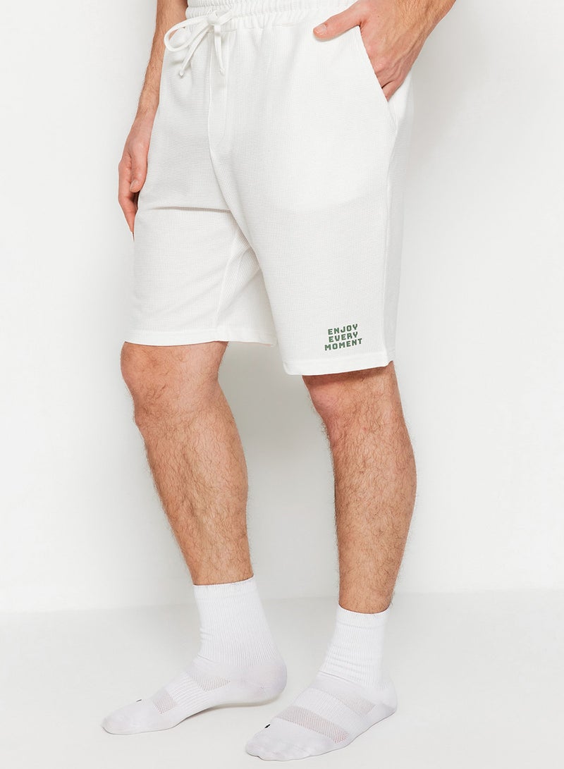 trendyol Unisex Ecru Regular Fit Knitted Shorts Pajamas Set TMNSS23PT00032 - Image 3