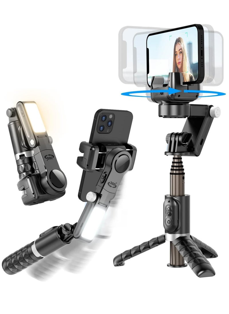 Selfie Stick Gimbal Stabilizer Light Weight Auto Balance 1-Axis Stabilizer for Smartphones with 360° Face Tracking Tiktok Vlog Youtuber Live Video Recording