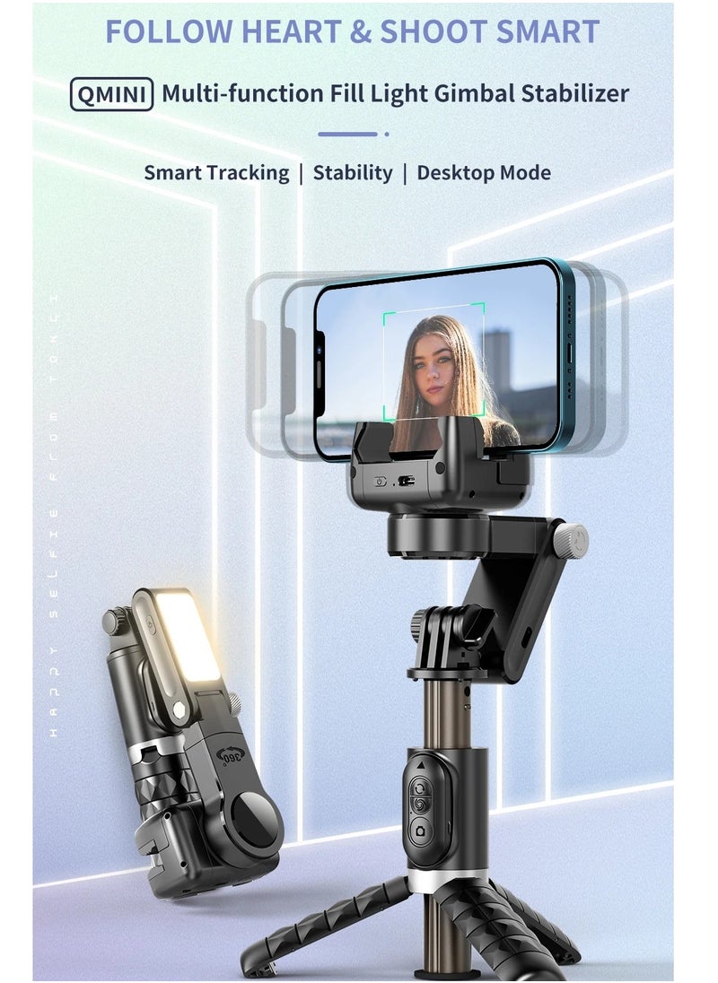 Selfie Stick Gimbal Stabilizer Light Weight Auto Balance 1-Axis Stabilizer for Smartphones with 360° Face Tracking Tiktok Vlog Youtuber Live Video Recording