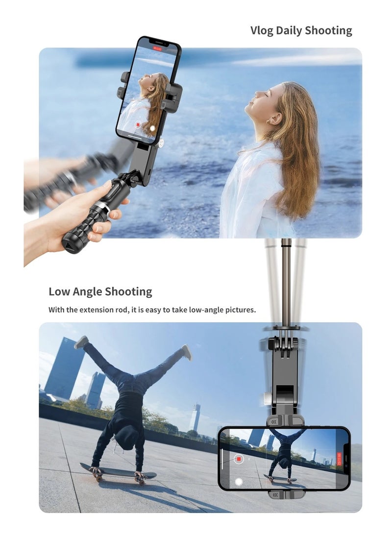 Selfie Stick Gimbal Stabilizer Light Weight Auto Balance 1-Axis Stabilizer for Smartphones with 360° Face Tracking Tiktok Vlog Youtuber Live Video Recording
