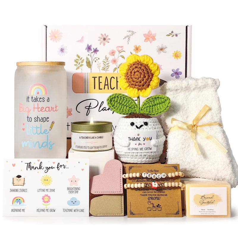 MHSMHL Teacher Gifts for Women, Teacher Appreciation Gift, Teacher's Gifts, Thank You Gift for Teachers Bulk basket Back to School End of Year for Christmas Thanksgiving with 16oz Glass Cup - Image 1