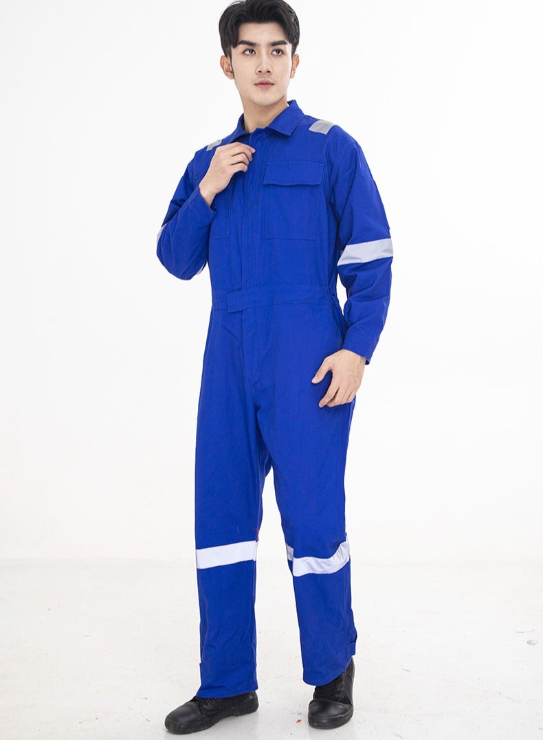 NIBEMINENT Mens Unisex  Cotton Work Overalls Reflective Strips Multi-pocket One-piece Jumpsuit Dustproof Coveralls