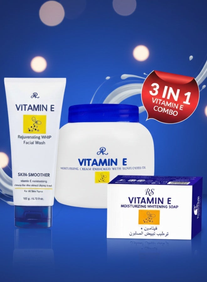Vitamin E 3 in 1 Combo Set Facial Wash Moisturizing Cream Moisturizing Soap Skincare Brightening Hydrating Repairing