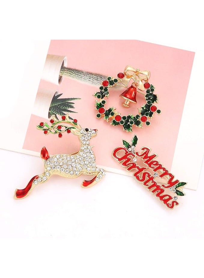 Christmas Brooch Pin Christmas Tree Deer Wreath Bell Snowflake Festive Holiday Decoration Set Family Gift Costume Jewelry Set Brooches - Image 2