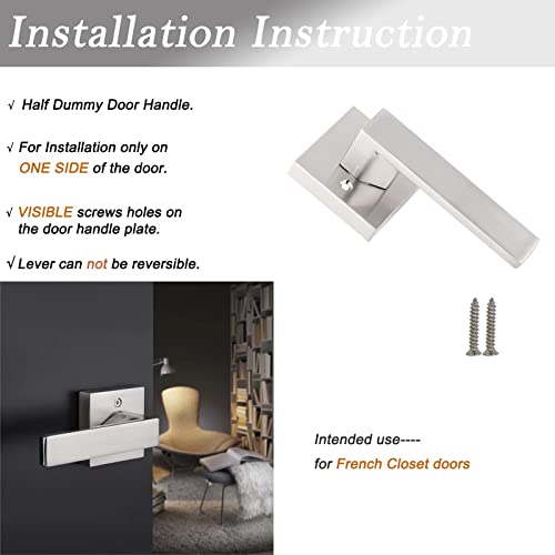 Probrico [Pack of 1 Door Lever Dummy Lever Door Handle for Closets French Doors,Square Dummy Door Lever,Non-Turning Single Side Pull with Satin Nickel Finish,Easy Installation Pull Only Lever Set - Image 5
