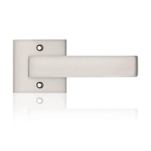 Probrico [Pack of 1 Door Lever Dummy Lever Door Handle for Closets French Doors,Square Dummy Door Lever,Non-Turning Single Side Pull with Satin Nickel Finish,Easy Installation Pull Only Lever Set - Image 1