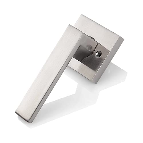 Probrico [Pack of 1 Door Lever Dummy Lever Door Handle for Closets French Doors,Square Dummy Door Lever,Non-Turning Single Side Pull with Satin Nickel Finish,Easy Installation Pull Only Lever Set - Image 2