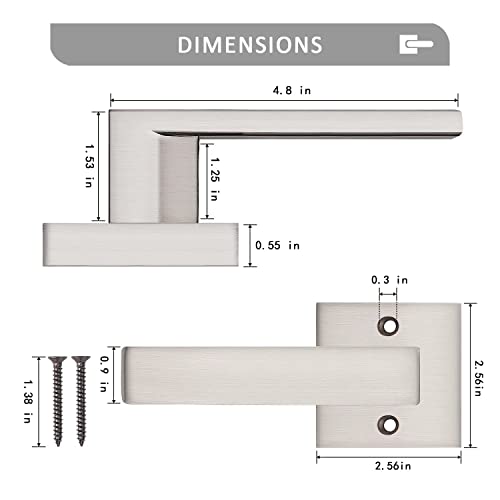 Probrico [Pack of 1 Door Lever Dummy Lever Door Handle for Closets French Doors,Square Dummy Door Lever,Non-Turning Single Side Pull with Satin Nickel Finish,Easy Installation Pull Only Lever Set - Image 4