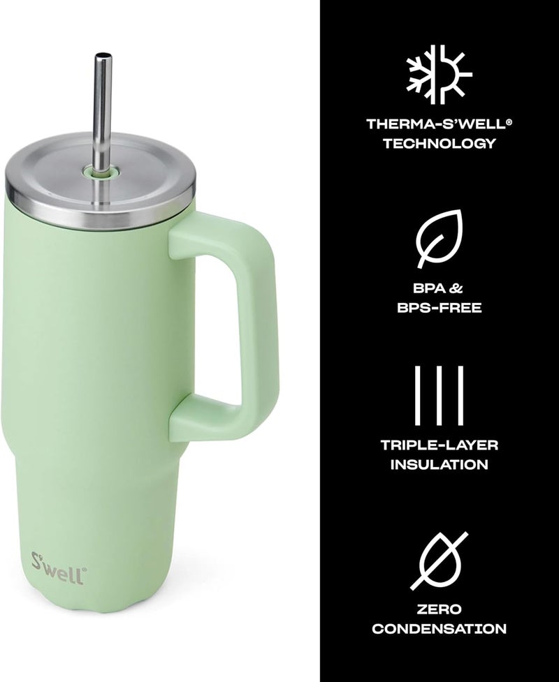 S'well Recycled Stainless Steel Tumbler XL with Straw and Handle, 30oz, Pistachio, Triple Layered Vacuum Insulated Containers Keeps Drinks Cold for 36 hours and Hot for 9 - Image 2