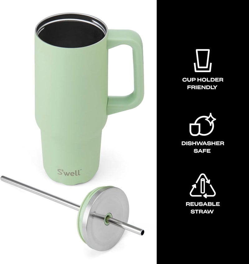 S'well Recycled Stainless Steel Tumbler XL with Straw and Handle, 30oz, Pistachio, Triple Layered Vacuum Insulated Containers Keeps Drinks Cold for 36 hours and Hot for 9 - Image 3
