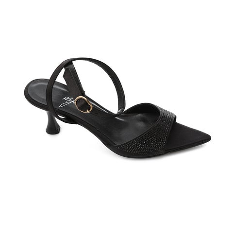 Crystal Embellished Ankle Strap Heels  Black