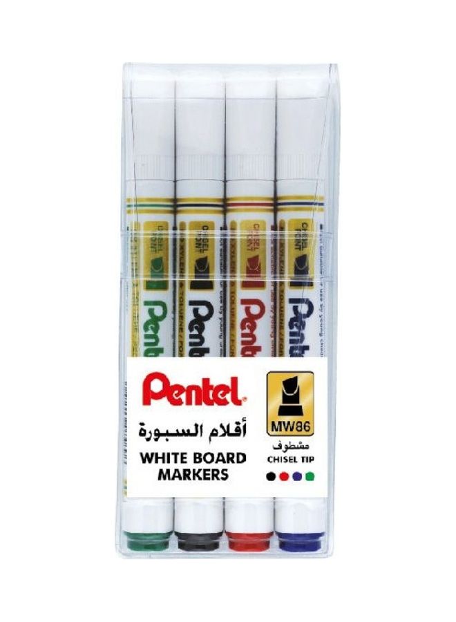 NIBEMINENT Pentel MW86 White Board Marker Chisel Tip Wallet of 4 Pcs Assorted