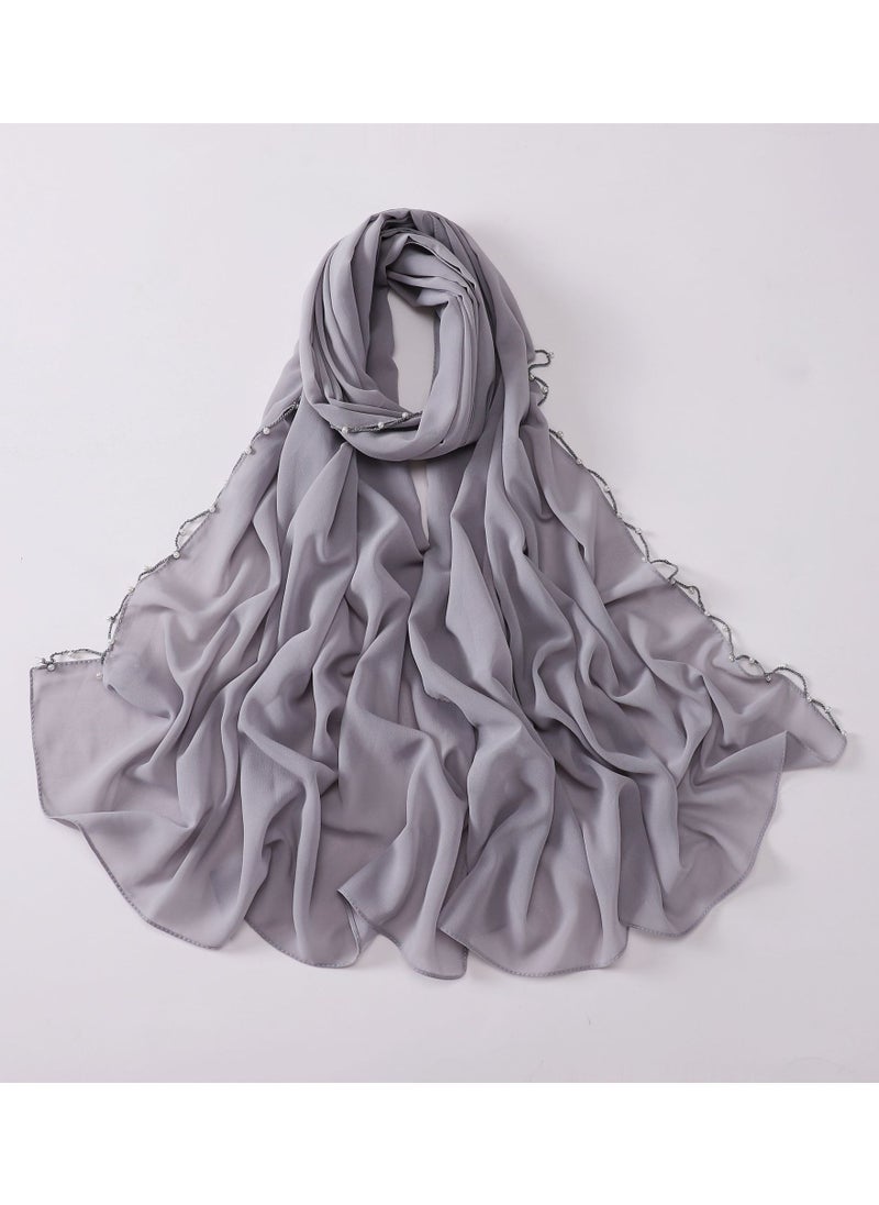 KUYING Pearl Chiffon Unique Craft Muslim Scarf  - Image 1
