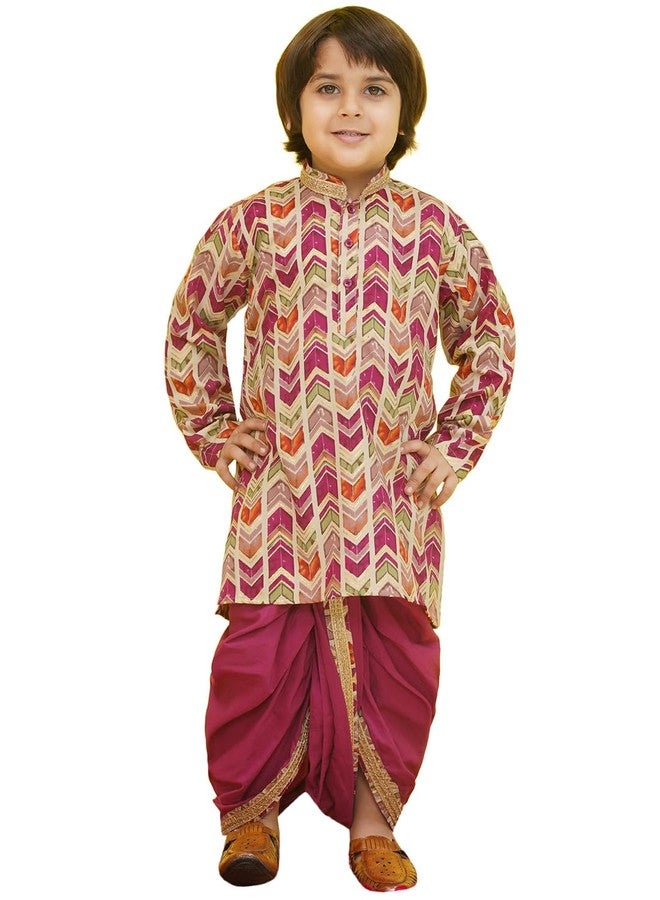 AJ DEZINES Kids Cotton Full Sleeve Abstract Printed Purple Dhoti Kurta Set for Boys - Ethnic Wear | Traditional | Festival Wear for boys - Regular Fit (1949-PURPLE-0) - Image 1