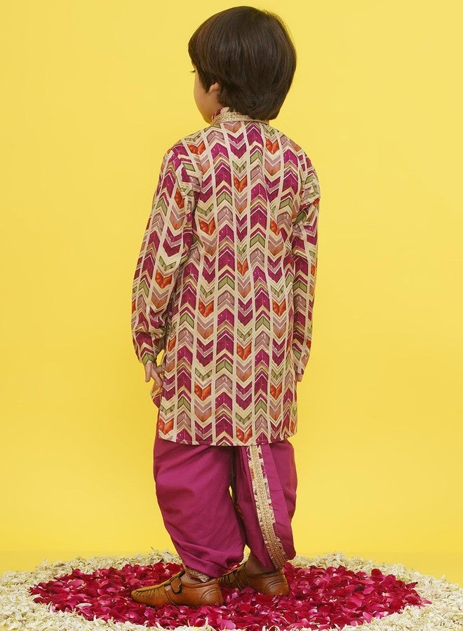 AJ DEZINES Kids Cotton Full Sleeve Abstract Printed Purple Dhoti Kurta Set for Boys - Ethnic Wear | Traditional | Festival Wear for boys - Regular Fit (1949-PURPLE-0) - Image 3