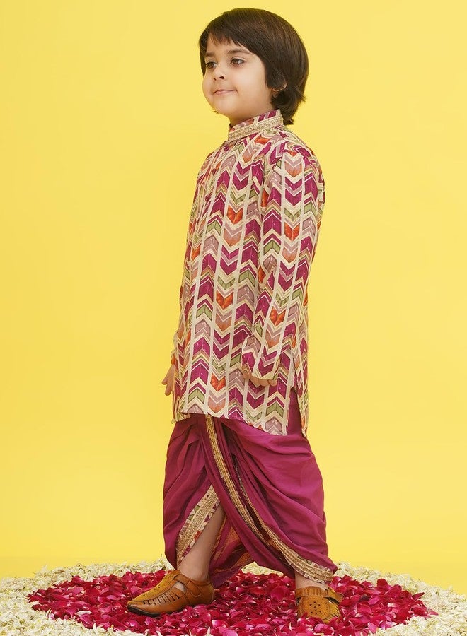 AJ DEZINES Kids Cotton Full Sleeve Abstract Printed Purple Dhoti Kurta Set for Boys - Ethnic Wear | Traditional | Festival Wear for boys - Regular Fit (1949-PURPLE-0) - Image 5