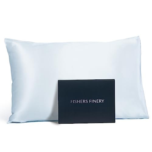 Fishers Finery 19mm 100% Pure Mulberry Silk Pillowcase, Quality Tested (Blue, K) - Image 1