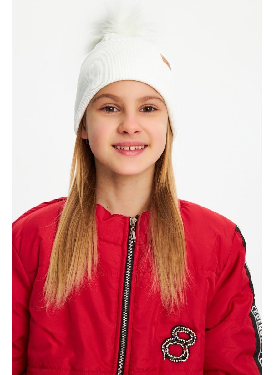 Babygiz White Girl's Fur Pompom Hat Beanie Cotton Camisole  - Image 2