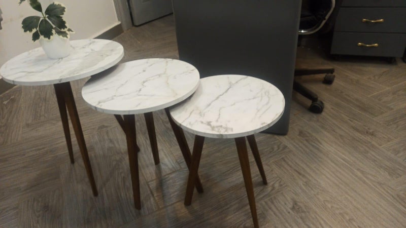 Side/End/Center Coffee Tables Set of 3 / Wooden legs (Grey Marbelle color) - Modern Furniture - Image 3