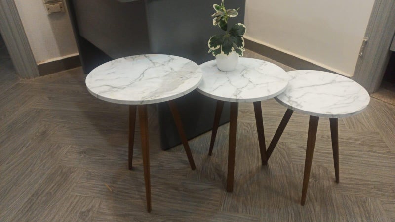 Side/End/Center Coffee Tables Set of 3 / Wooden legs (Grey Marbelle color) - Modern Furniture - Image 2