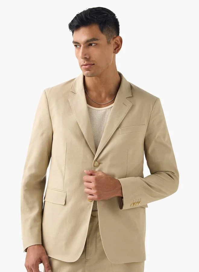 Iconic Notched Lapel Linen Blazer with Long Sleeves and Pockets