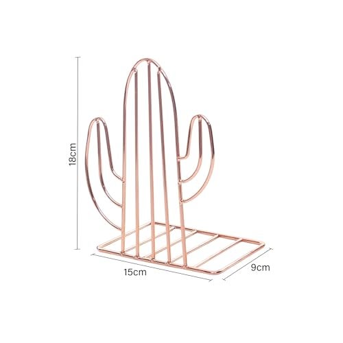 oddpod™ Rose Gold Cactus Decorative Metal Bookends/Non-Slip Desktop Book Shelf Organiser for Office Decor, Home, Living Room, School & Library (Set of 2) - Image 3