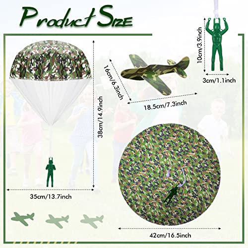 Jerify 12 Pcs Parachute Toys and Camouflage Foam Airplanes Set Parachute Army Men Toys for Kids Army Hand Throwing and Foam Glider for Boys Gifts Outdoor Party Favors Camouflage - Image 5