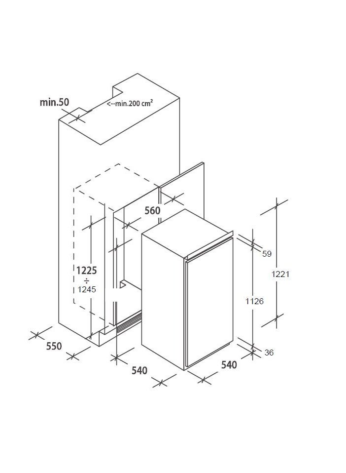 Candy Built‑In Upright 200 L Refrigerator with Energy Class A+ & Reversible Door — CIO225E‑19 200 L CIO225E-19 White - Image 2