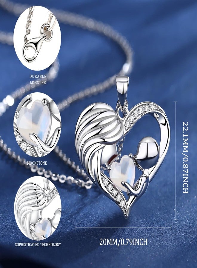 FANCIME Mom Birthstone Necklace Moonstone Mother and Child Love Heart Necklace I Love You Mom Gifts Mothers Day June Jewelry Gifts for Grandmother Women Wife, 16"+2" Inches - Image 2