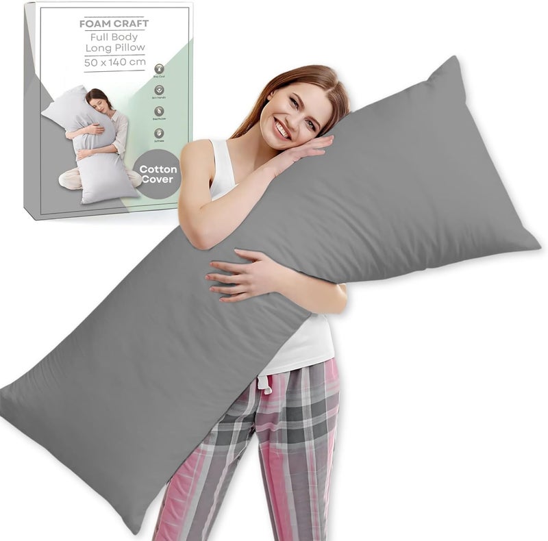 FOAM CRAFT Long Body Pillow with Cotton Cover - 50 x 140 cm - Grey - Image 1