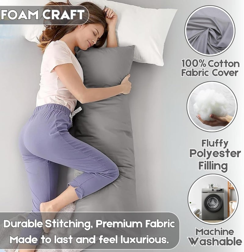 FOAM CRAFT Long Body Pillow with Cotton Cover - 50 x 140 cm - Grey - Image 3