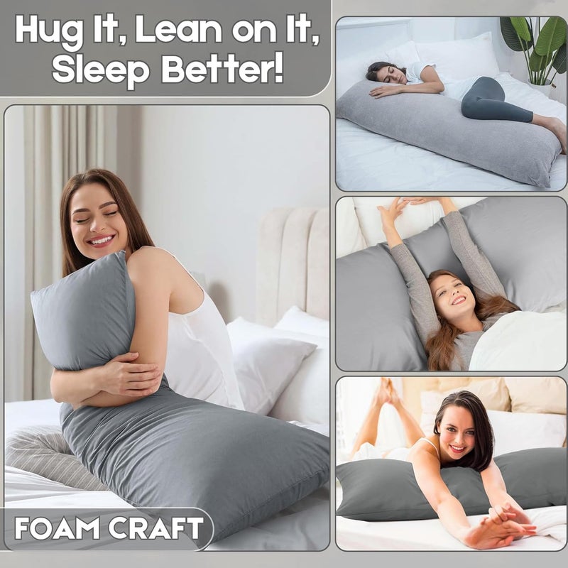 FOAM CRAFT Long Body Pillow with Cotton Cover - 50 x 140 cm - Grey - Image 4