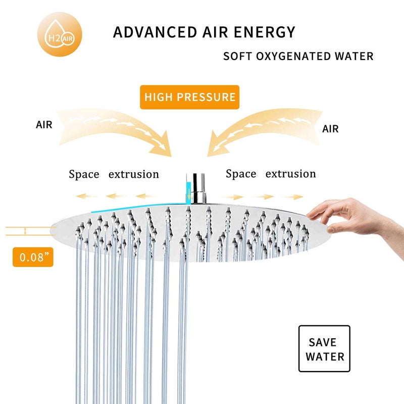GGStudy GGStudy Round 12 Inch Stainless Steel Shower Head - Rain Style Shower Head Chrome  - Image 5