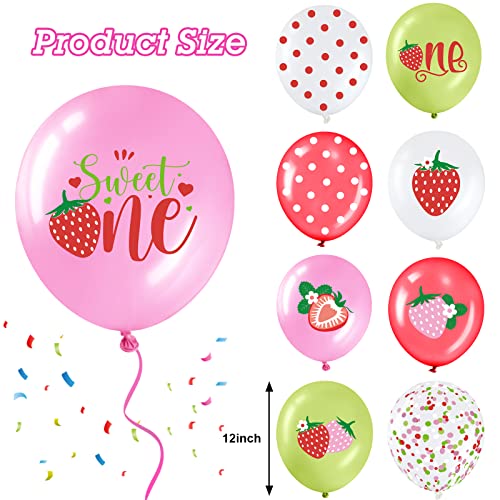Charnoel 36 Pcs Strawberry Balloons 12 in Sweet One Balloons Latex Pink Red White Green Clear with Polka Dot for Girls First Birthday Party Berry First Birthday Baby Shower Summer Garden Party Decor - Image 5