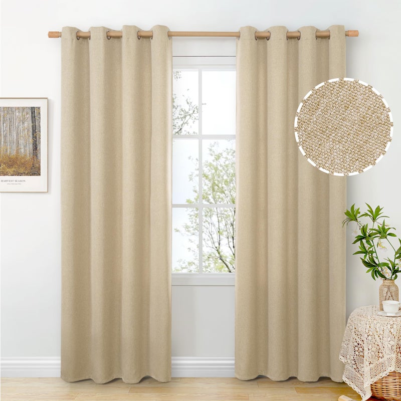 BGment Beige Linen Curtains 84 Inch Length 2 Panels for Living Room, Thick Semi Sheer Drapes Non See Through with Grommet Light Filtering Window Treaments for Bedroom, Each 52 Inch Wide - Image 1