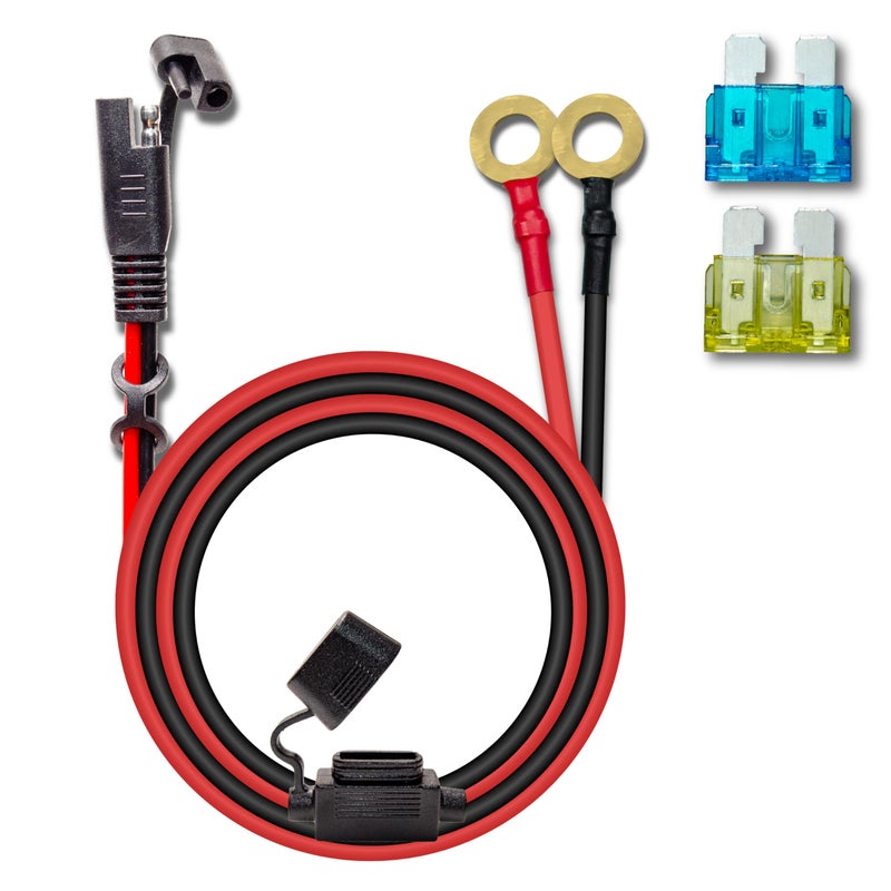 كابل شاحن 10AWG بطول 2 قدم SAE إلى طرف حلقة O مع مجموعة فصل سريعة موصلات SAE 2 دبوس كابلات تمديد مع فيوز 15 20A للسيارة والدراجة النارية ولوحة الطاقة الشمسية