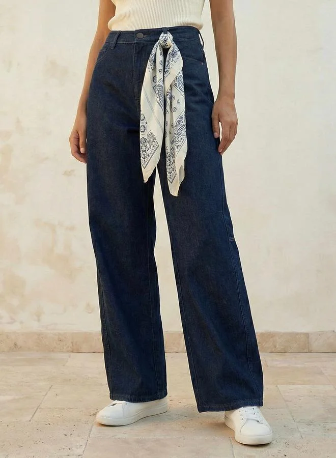 سبلاش فيڤ Barrel Fit High Rise Jeans With Scarf Cotton