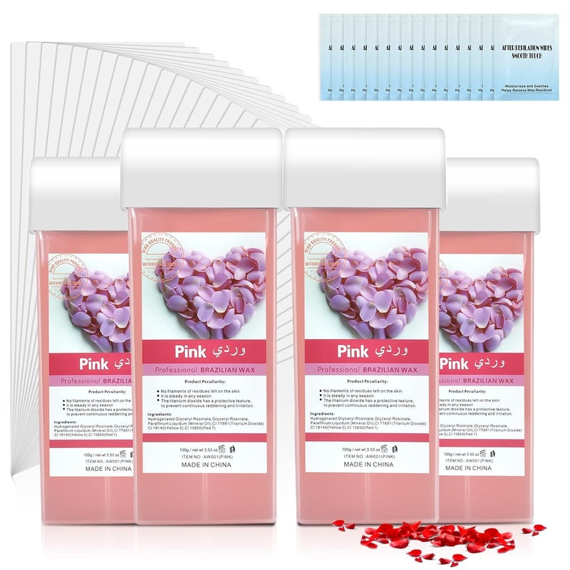Seopri Roll On Wax Hair Removal Wax Cartridges with Strips 50Pcs and Wax Wipes 16Pcs Depilatory Wax Roller Refill 4 Pack Waxing Kit for Leg Arm Underarm 