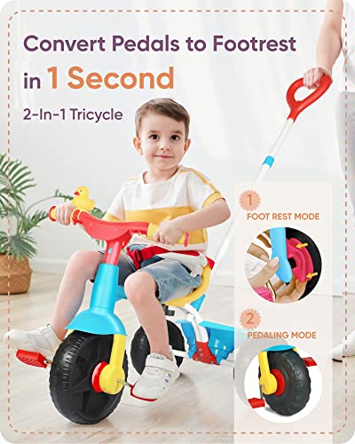 KRIDDO 2 in 1 Kids Tricycles Age 18 Month to 3 Years Gift Toddler Tricycles for 23 Year Olds Trikes for Toddlers with Push Handle and Duck Bell Classic EVA Wheel - Image 5
