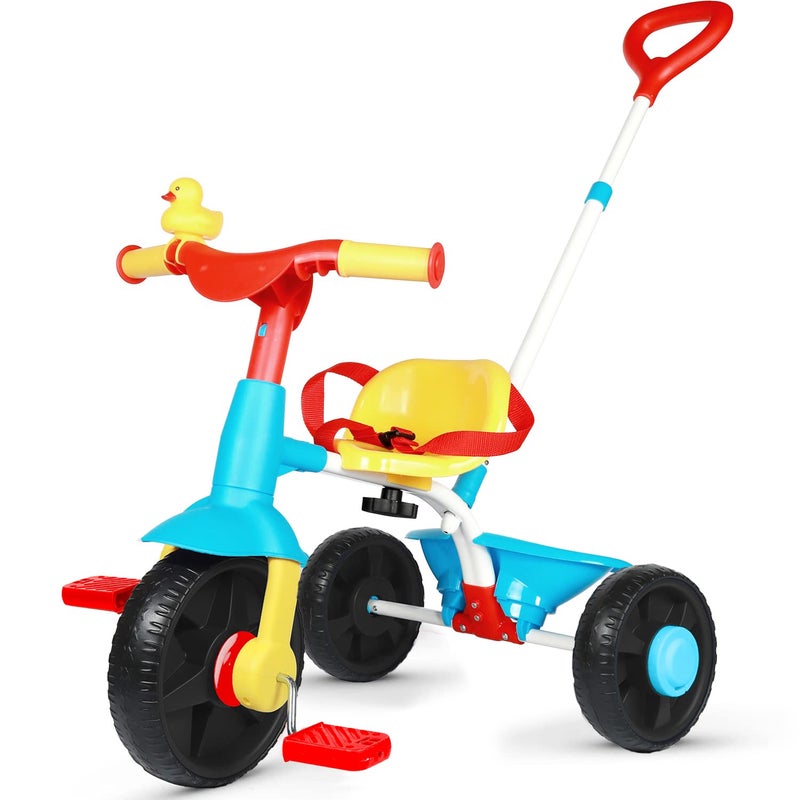 KRIDDO 2 in 1 Kids Tricycles Age 18 Month to 3 Years Gift Toddler Tricycles for 23 Year Olds Trikes for Toddlers with Push Handle and Duck Bell Classic EVA Wheel - Image 3