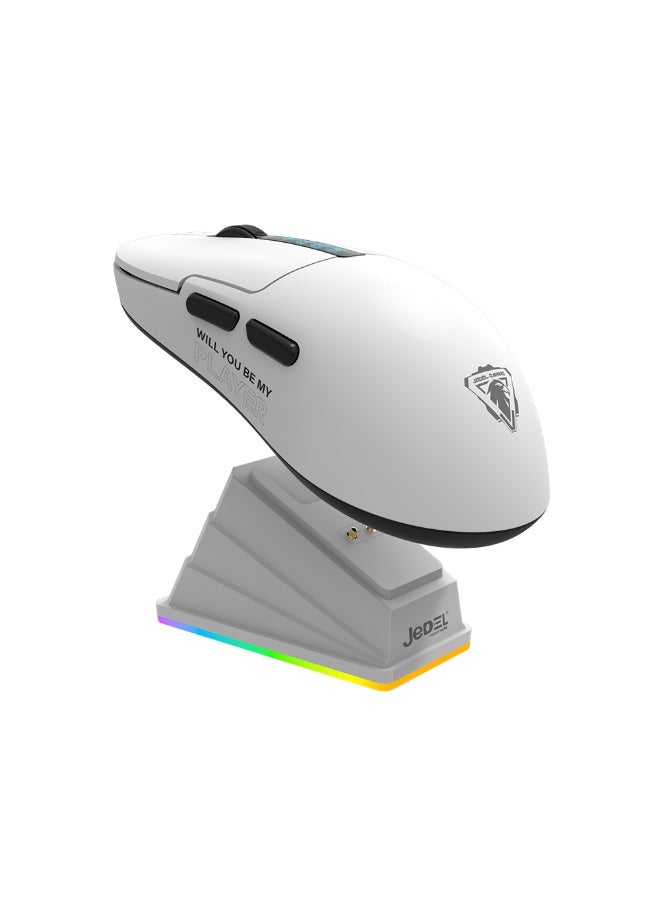 جي ديل ماوس الألعاب اللاسلكي GWH-113 ثلاثي الأوضاع RGB مع قاعدة شحن وشاشة عرض - بلوتوث، 2.4 جيجاهرتز وسلكي USB، مستشعر بصري 8000 نقطة في البوصة، 6 أزرار قابلة للبرمجة (أبيض) - Image 4