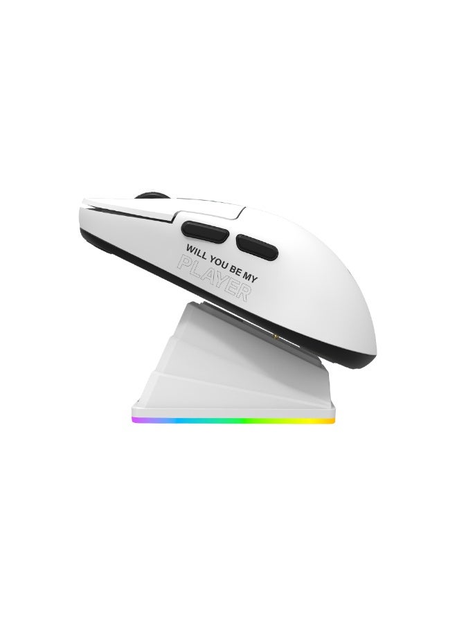 جي ديل ماوس الألعاب اللاسلكي GWH-113 ثلاثي الأوضاع RGB مع قاعدة شحن وشاشة عرض - بلوتوث، 2.4 جيجاهرتز وسلكي USB، مستشعر بصري 8000 نقطة في البوصة، 6 أزرار قابلة للبرمجة (أبيض) - Image 5