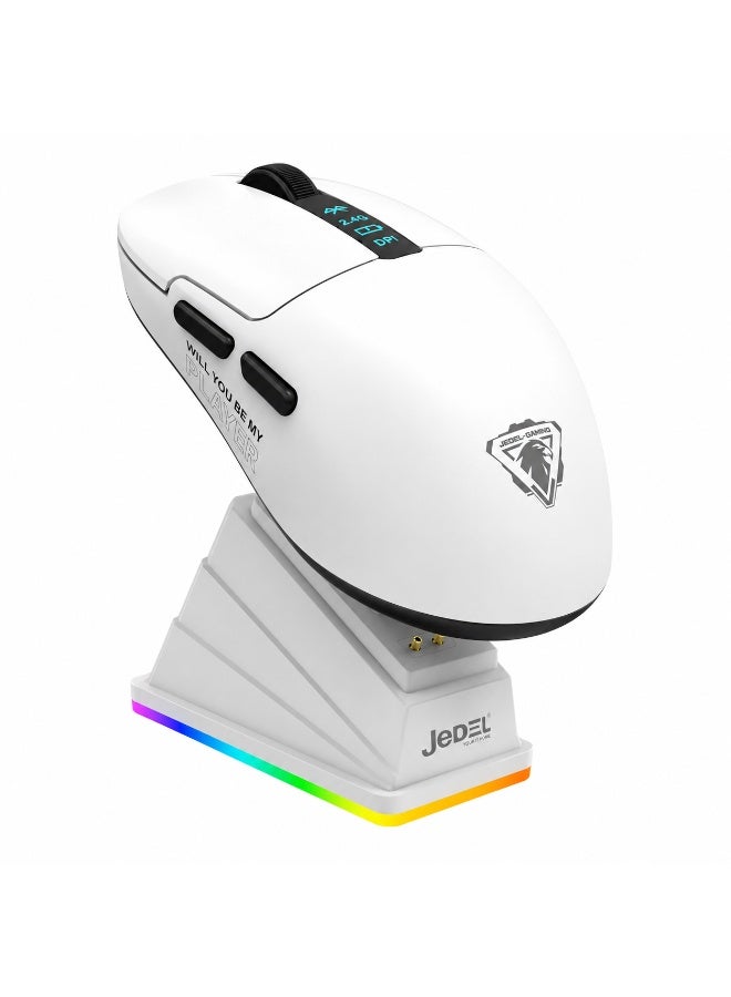 جي ديل ماوس الألعاب اللاسلكي GWH-113 ثلاثي الأوضاع RGB مع قاعدة شحن وشاشة عرض - بلوتوث، 2.4 جيجاهرتز وسلكي USB، مستشعر بصري 8000 نقطة في البوصة، 6 أزرار قابلة للبرمجة (أبيض) - Image 1