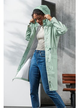 Women Nylon Hooded Parka Jacket, Green