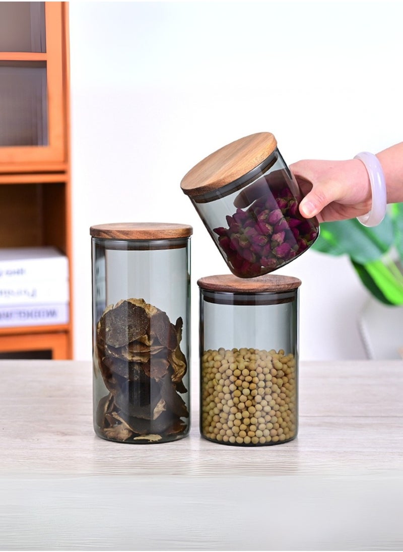 Borosilicate Glass Storage Jar Smoky Grey 600ML - (Set of 2) | Airtight Food Container with Acacia Wooden Lid | Durable & Stylish Kitchen Storage - pzsku/Z268D8A354F2B7D80C0E3Z/45/1741002704/02994a5e-e248-4019-ba63-8d4b891baa75