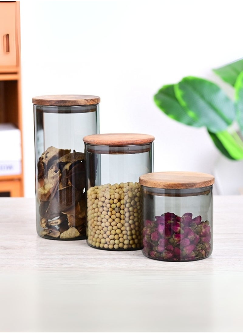 Borosilicate Glass Storage Jar Smoky Grey 600ML - (Set of 2) | Airtight Food Container with Acacia Wooden Lid | Durable & Stylish Kitchen Storage - pzsku/Z268D8A354F2B7D80C0E3Z/45/1741002753/5606550d-8c90-479e-b89b-d6b4e67dd716