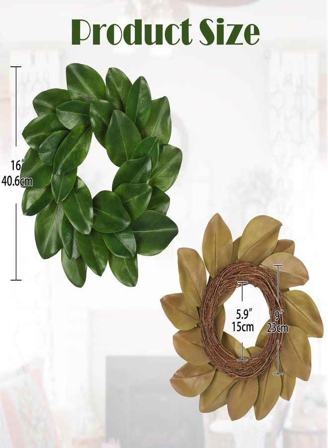 Briful 16 Inches Artificial Magnolia Wreath for Front Door, Spring Summer Door Wreaths All Season Wreath for Home Wall Window Party Farmhouse Indoor/Outdoor Decor(Dark Green) - Image 2